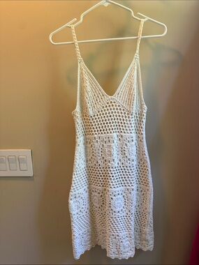 aerie White Crochet Swim Coverup Dress